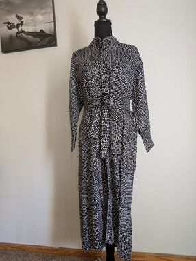 Emerson Fry India Collection Ry Shirtdress Painterly Dots Black White Large NWT